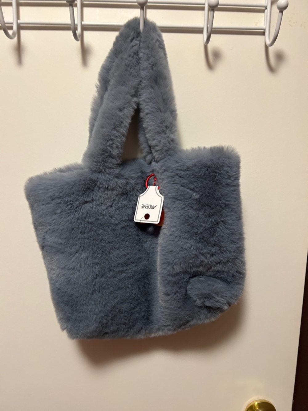 Gray Fuzzy Bunny Shoulder Bag with Cherry Charm